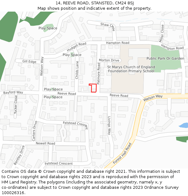 14, REEVE ROAD, STANSTED, CM24 8SJ: Location map and indicative extent of plot