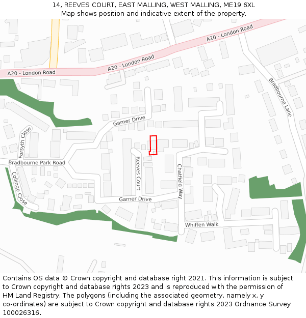 14, REEVES COURT, EAST MALLING, WEST MALLING, ME19 6XL: Location map and indicative extent of plot