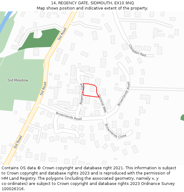 14, REGENCY GATE, SIDMOUTH, EX10 9NQ: Location map and indicative extent of plot