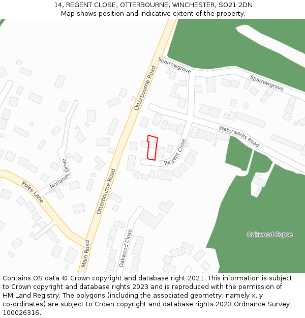 14, REGENT CLOSE, OTTERBOURNE, WINCHESTER, SO21 2DN: Location map and indicative extent of plot