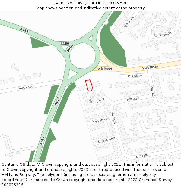 14, REINA DRIVE, DRIFFIELD, YO25 5BH: Location map and indicative extent of plot