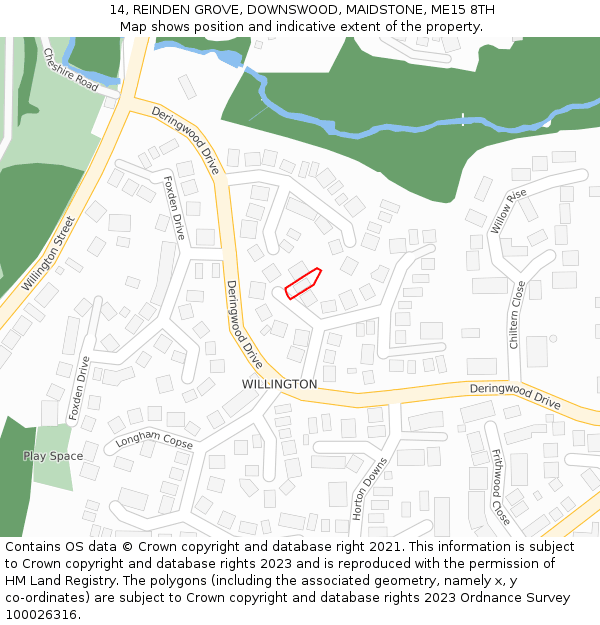 14, REINDEN GROVE, DOWNSWOOD, MAIDSTONE, ME15 8TH: Location map and indicative extent of plot