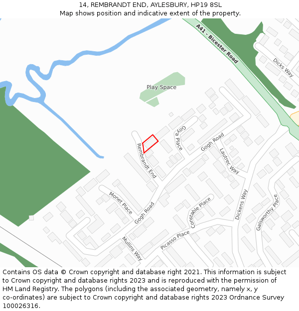 14, REMBRANDT END, AYLESBURY, HP19 8SL: Location map and indicative extent of plot