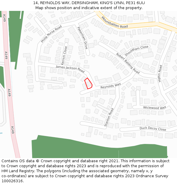 14, REYNOLDS WAY, DERSINGHAM, KING'S LYNN, PE31 6UU: Location map and indicative extent of plot