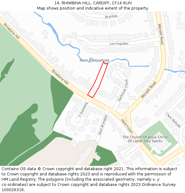 14, RHIWBINA HILL, CARDIFF, CF14 6UN: Location map and indicative extent of plot