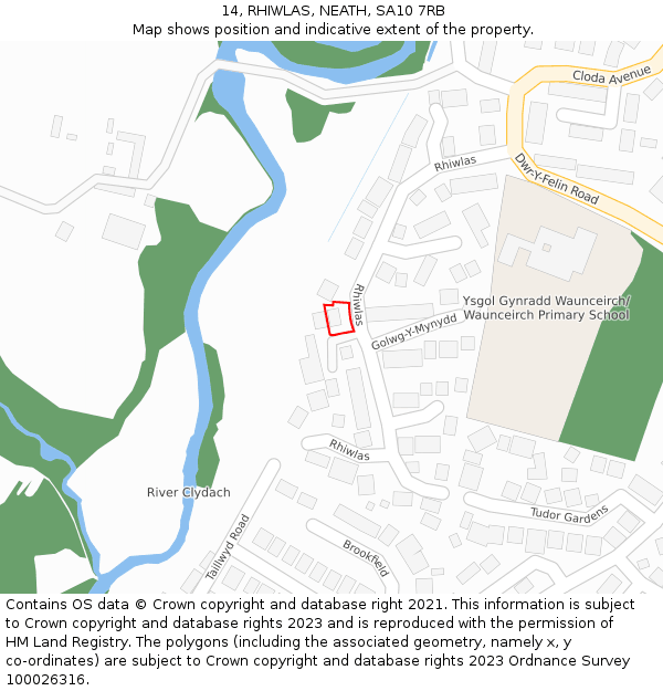 14, RHIWLAS, NEATH, SA10 7RB: Location map and indicative extent of plot