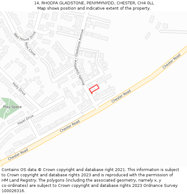 14, RHODFA GLADSTONE, PENYMYNYDD, CHESTER, CH4 0LL: Location map and indicative extent of plot