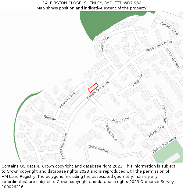 14, RIBSTON CLOSE, SHENLEY, RADLETT, WD7 9JW: Location map and indicative extent of plot