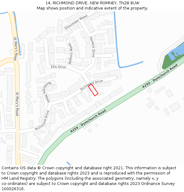 14, RICHMOND DRIVE, NEW ROMNEY, TN28 8UW: Location map and indicative extent of plot