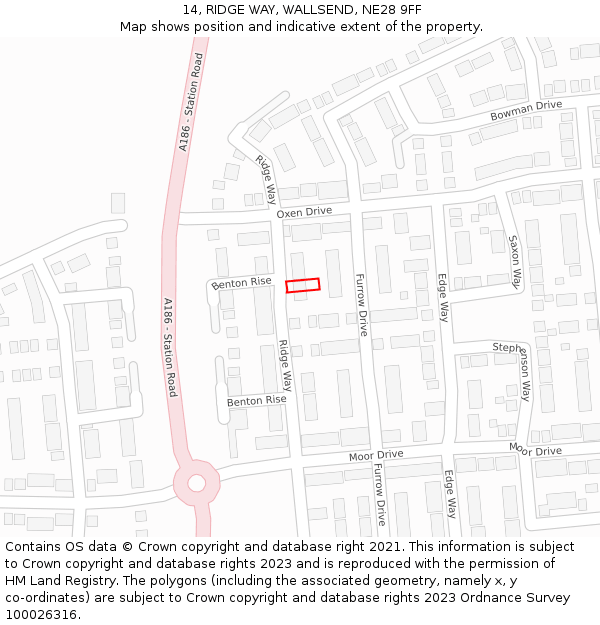 14, RIDGE WAY, WALLSEND, NE28 9FF: Location map and indicative extent of plot