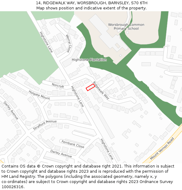 14, RIDGEWALK WAY, WORSBROUGH, BARNSLEY, S70 6TH: Location map and indicative extent of plot