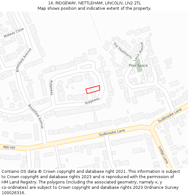 14, RIDGEWAY, NETTLEHAM, LINCOLN, LN2 2TL: Location map and indicative extent of plot