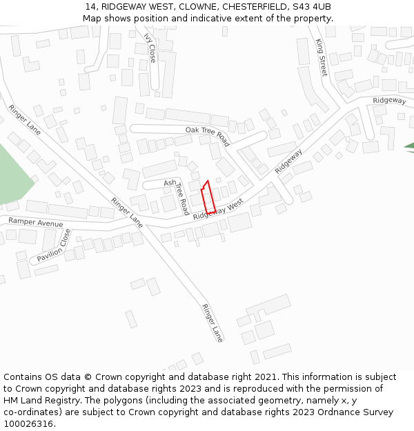 14, RIDGEWAY WEST, CLOWNE, CHESTERFIELD, S43 4UB: Location map and indicative extent of plot