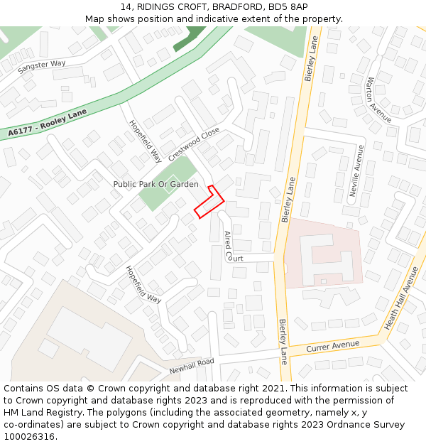 14, RIDINGS CROFT, BRADFORD, BD5 8AP: Location map and indicative extent of plot