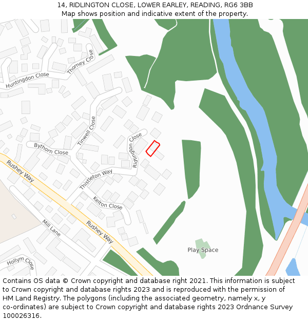 14, RIDLINGTON CLOSE, LOWER EARLEY, READING, RG6 3BB: Location map and indicative extent of plot