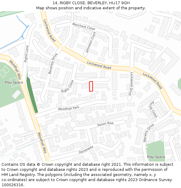 14, RIGBY CLOSE, BEVERLEY, HU17 9GH: Location map and indicative extent of plot