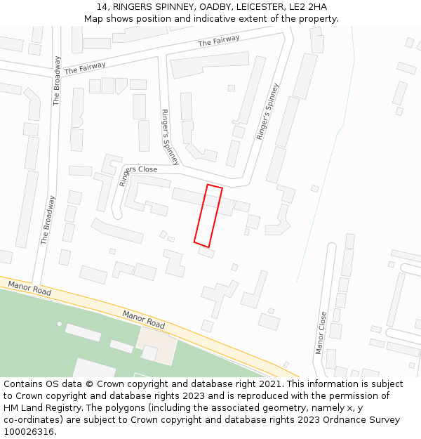 14, RINGERS SPINNEY, OADBY, LEICESTER, LE2 2HA: Location map and indicative extent of plot