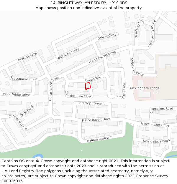 14, RINGLET WAY, AYLESBURY, HP19 9BS: Location map and indicative extent of plot