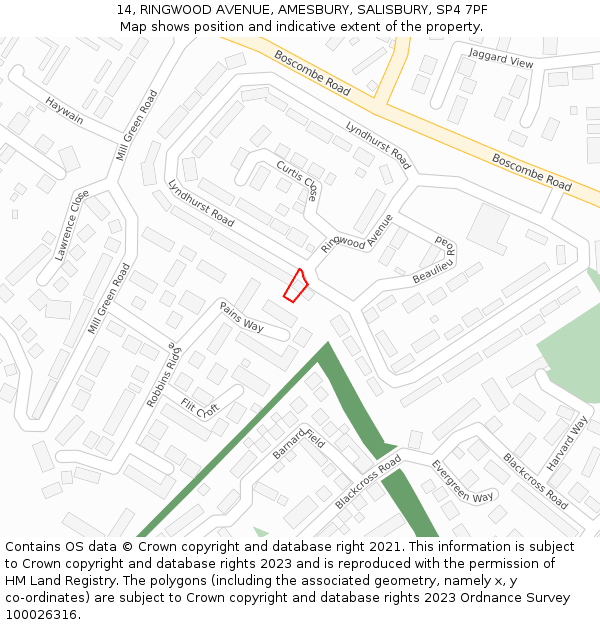 14, RINGWOOD AVENUE, AMESBURY, SALISBURY, SP4 7PF: Location map and indicative extent of plot