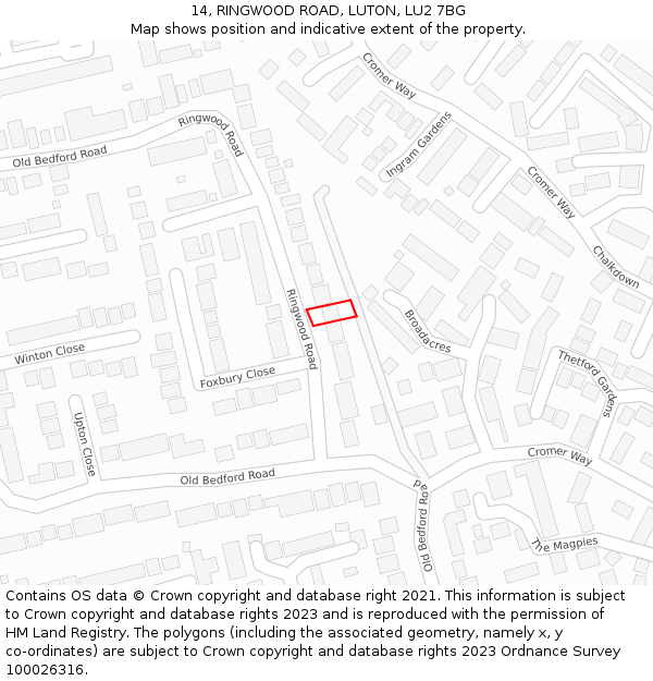14, RINGWOOD ROAD, LUTON, LU2 7BG: Location map and indicative extent of plot