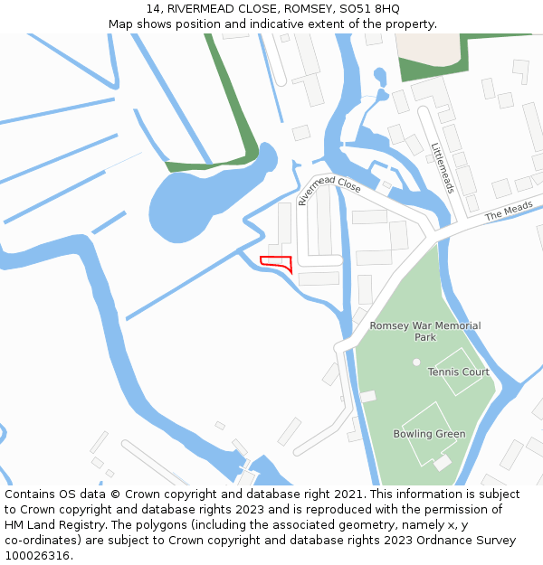 14, RIVERMEAD CLOSE, ROMSEY, SO51 8HQ: Location map and indicative extent of plot