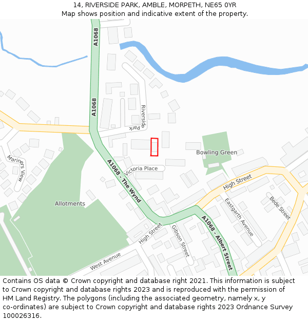 14, RIVERSIDE PARK, AMBLE, MORPETH, NE65 0YR: Location map and indicative extent of plot