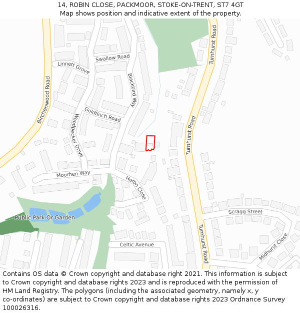 14, ROBIN CLOSE, PACKMOOR, STOKE-ON-TRENT, ST7 4GT: Location map and indicative extent of plot