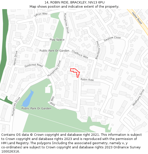 14, ROBIN RIDE, BRACKLEY, NN13 6PU: Location map and indicative extent of plot