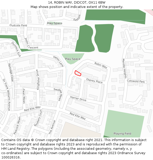 14, ROBIN WAY, DIDCOT, OX11 6BW: Location map and indicative extent of plot