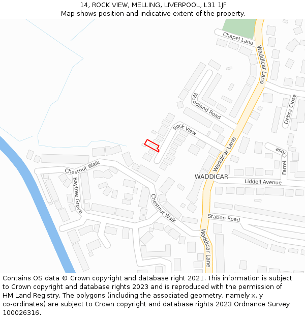 14, ROCK VIEW, MELLING, LIVERPOOL, L31 1JF: Location map and indicative extent of plot