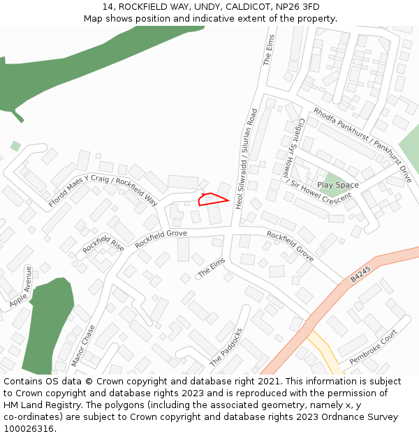 14, ROCKFIELD WAY, UNDY, CALDICOT, NP26 3FD: Location map and indicative extent of plot