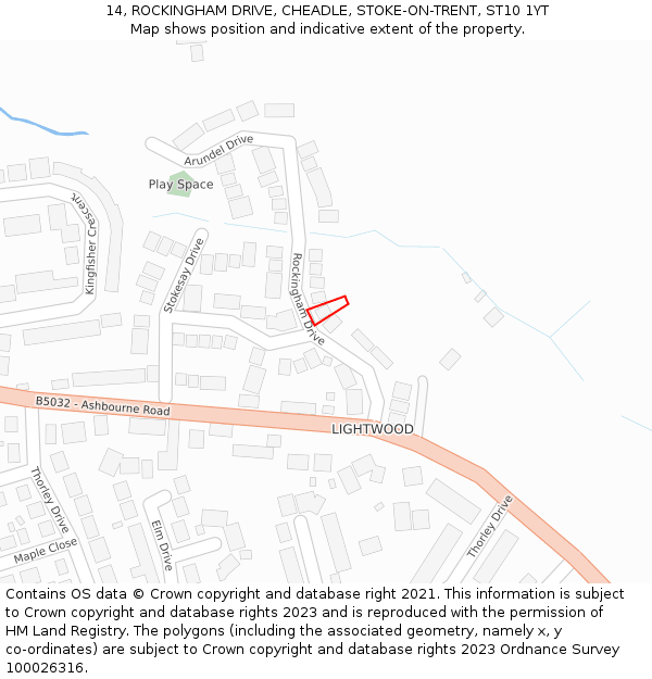 14, ROCKINGHAM DRIVE, CHEADLE, STOKE-ON-TRENT, ST10 1YT: Location map and indicative extent of plot