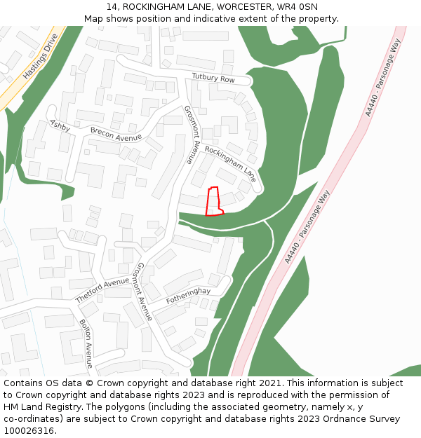 14, ROCKINGHAM LANE, WORCESTER, WR4 0SN: Location map and indicative extent of plot