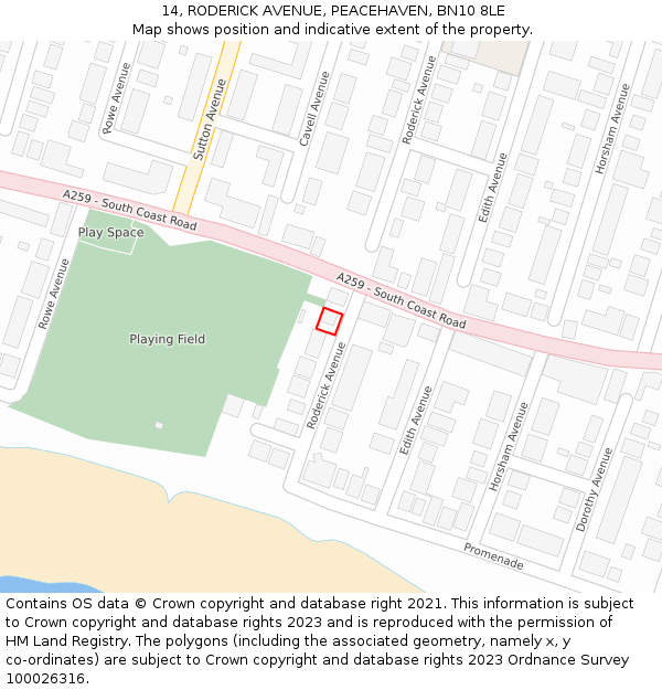 14, RODERICK AVENUE, PEACEHAVEN, BN10 8LE: Location map and indicative extent of plot