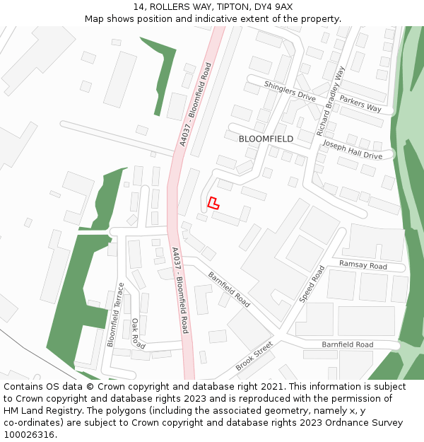 14, ROLLERS WAY, TIPTON, DY4 9AX: Location map and indicative extent of plot