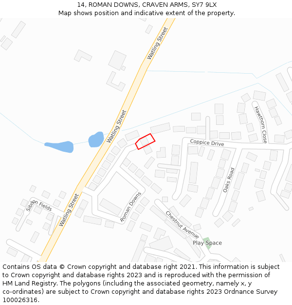 14, ROMAN DOWNS, CRAVEN ARMS, SY7 9LX: Location map and indicative extent of plot