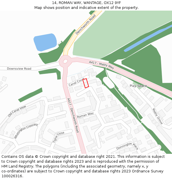 14, ROMAN WAY, WANTAGE, OX12 9YF: Location map and indicative extent of plot