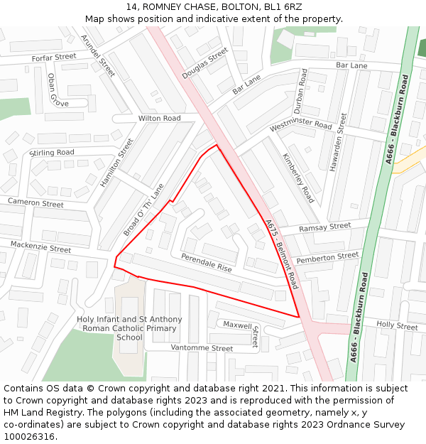 14, ROMNEY CHASE, BOLTON, BL1 6RZ: Location map and indicative extent of plot