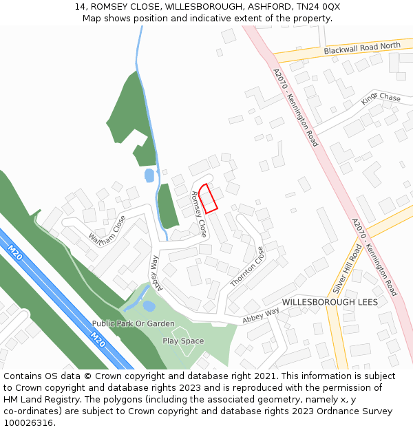 14, ROMSEY CLOSE, WILLESBOROUGH, ASHFORD, TN24 0QX: Location map and indicative extent of plot