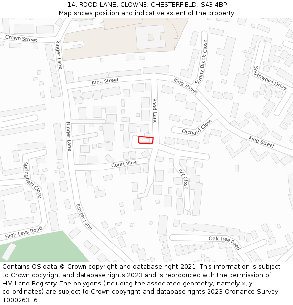 14, ROOD LANE, CLOWNE, CHESTERFIELD, S43 4BP: Location map and indicative extent of plot