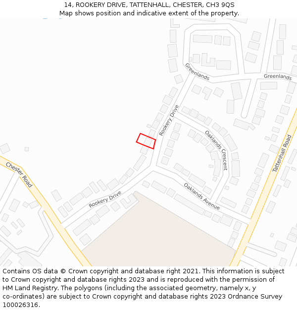 14, ROOKERY DRIVE, TATTENHALL, CHESTER, CH3 9QS: Location map and indicative extent of plot