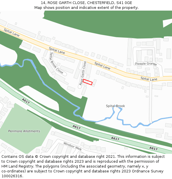 14, ROSE GARTH CLOSE, CHESTERFIELD, S41 0GE: Location map and indicative extent of plot