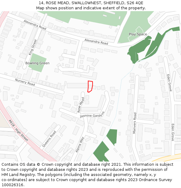 14, ROSE MEAD, SWALLOWNEST, SHEFFIELD, S26 4QE: Location map and indicative extent of plot