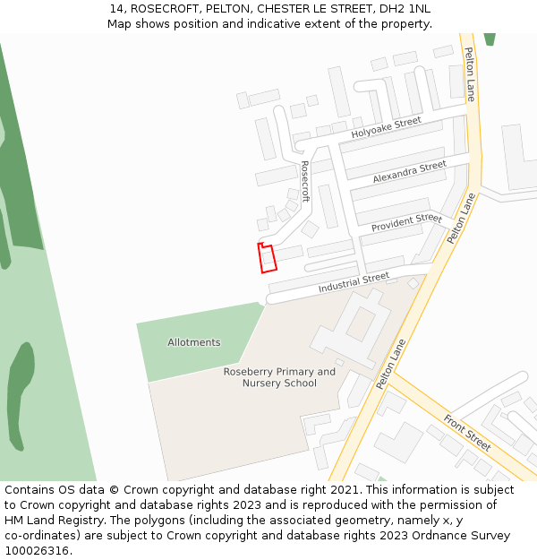 14, ROSECROFT, PELTON, CHESTER LE STREET, DH2 1NL: Location map and indicative extent of plot