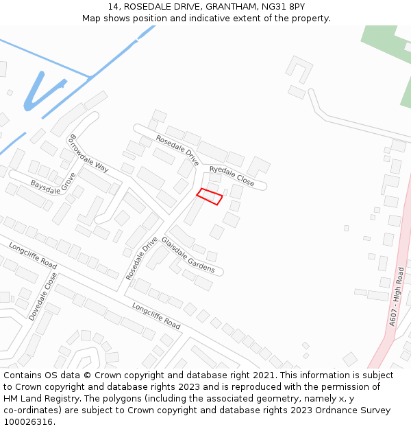 14, ROSEDALE DRIVE, GRANTHAM, NG31 8PY: Location map and indicative extent of plot
