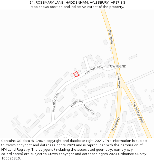 14, ROSEMARY LANE, HADDENHAM, AYLESBURY, HP17 8JS: Location map and indicative extent of plot