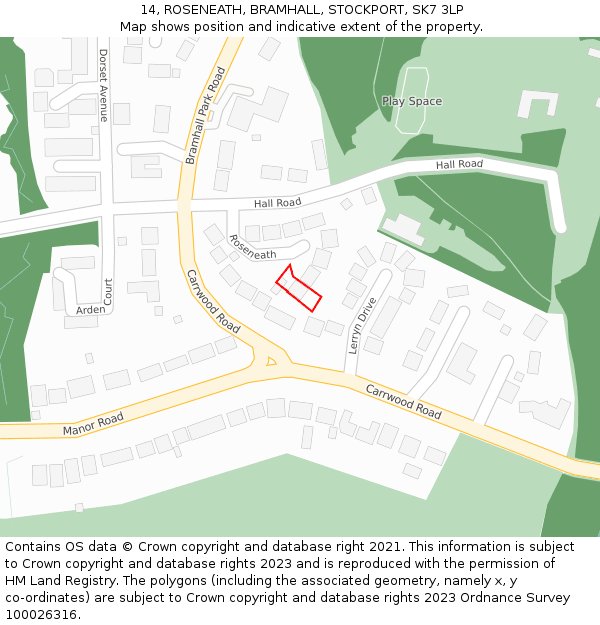 14, ROSENEATH, BRAMHALL, STOCKPORT, SK7 3LP: Location map and indicative extent of plot