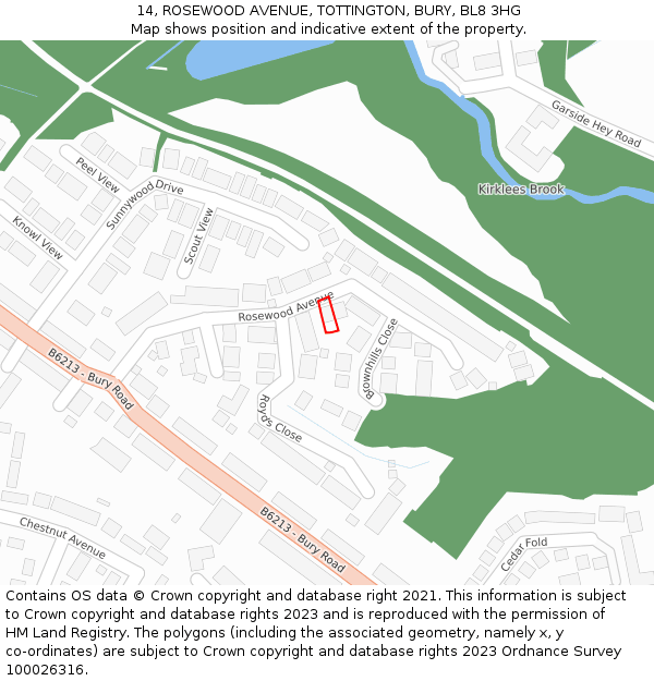 14, ROSEWOOD AVENUE, TOTTINGTON, BURY, BL8 3HG: Location map and indicative extent of plot