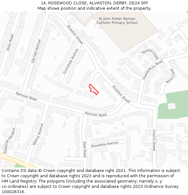 14, ROSEWOOD CLOSE, ALVASTON, DERBY, DE24 0PF: Location map and indicative extent of plot