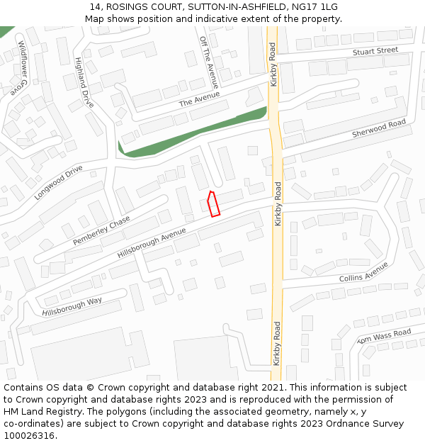 14, ROSINGS COURT, SUTTON-IN-ASHFIELD, NG17 1LG: Location map and indicative extent of plot